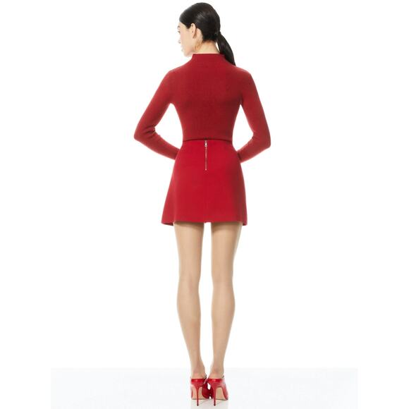 ALICE + OLIVIA Semira Pleated Red Mini Skirt - Picture 3 of 11